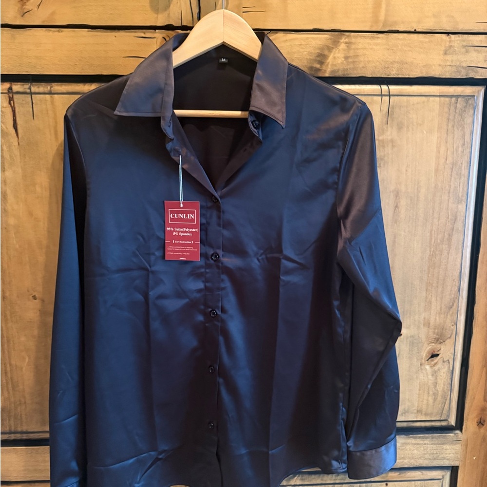 Black Satin Dress Shirt for women